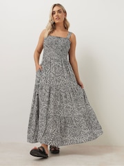 Yours Curve Black/chrome Shirred Strappy Maxi Dress - Image 2 of 5