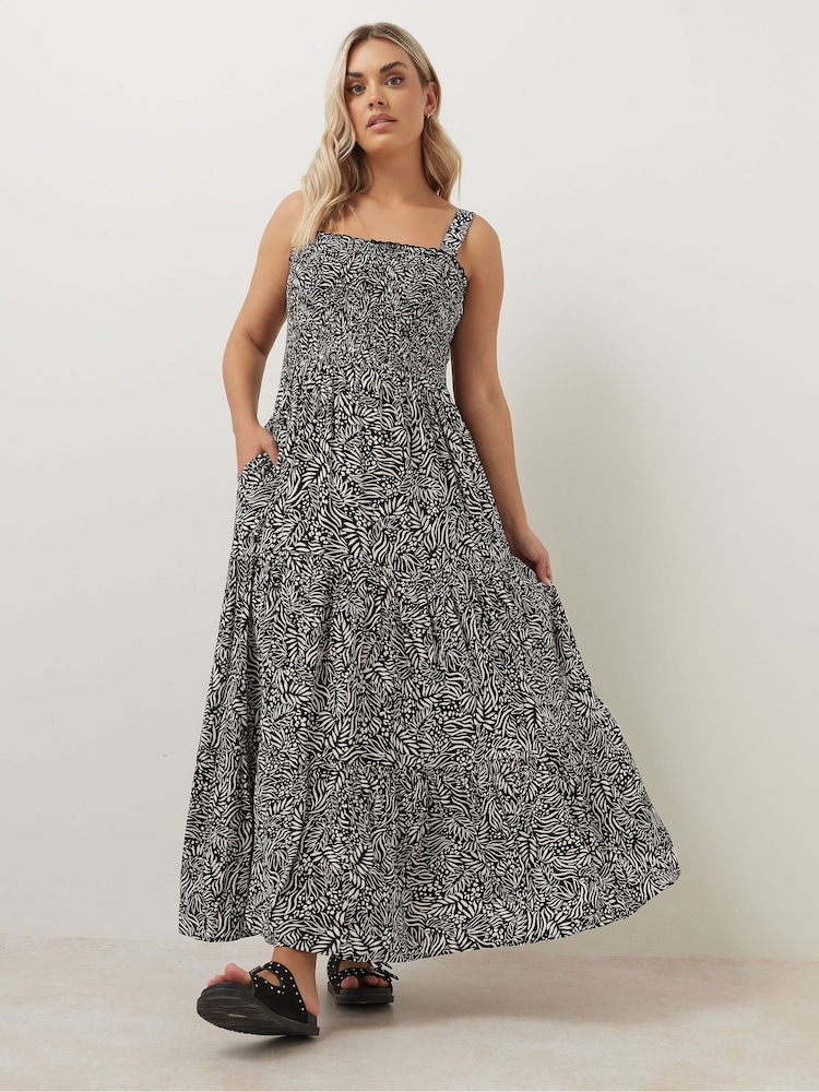 Yours Curve Black/chrome Shirred Strappy Maxi Dress - Image 2 of 5