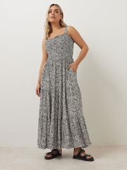 Yours Curve Black/chrome Shirred Strappy Maxi Dress - Image 3 of 5