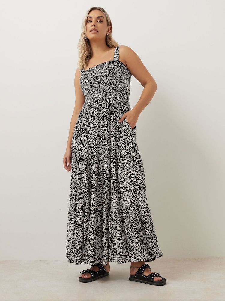 Yours Curve Black/chrome Shirred Strappy Maxi Dress - Image 3 of 5