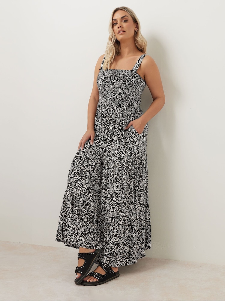 Yours Curve Black/chrome Shirred Strappy Maxi Dress - Image 4 of 5
