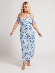 Yours Curve Blue London Abstract Metallic Spot Ruffle Dress - Image 2 of 6