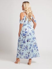 Yours Curve Blue London Abstract Metallic Spot Ruffle Dress - Image 5 of 6
