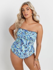 Yours Curve Blue Animal Shirred Swimsuit - Image 3 of 7