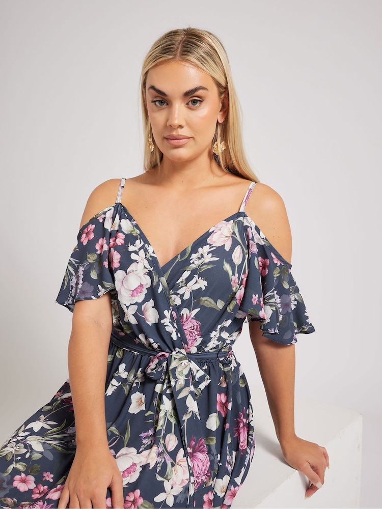 Buy Yours Curve Blue London Floral Cold Shoulder Wrap Maxi Dress from Next  USA