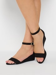 Yours Curve Black Extra-Wide Fit Two Part Low Wedges - Image 1 of 5