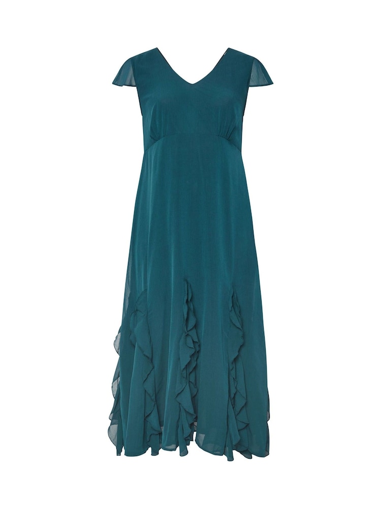 Yours Curve Green London Ruffle Godet Hem Dress - Image 6 of 6