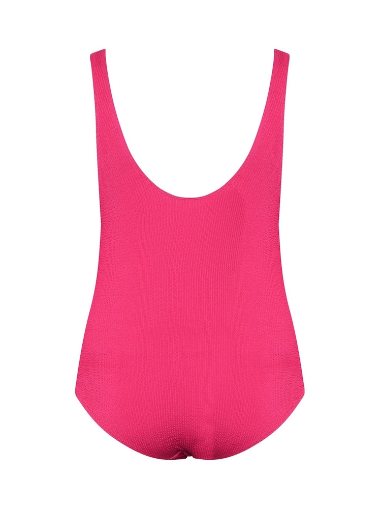 Yours Curve Pink Buckle Detail Texture Swimsuit - Image 7 of 7
