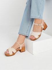 Yours Curve Natural Wide Fit Wooden Clog Sandals - Image 1 of 5