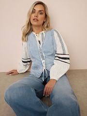 Yours Curve Blue 100% Cotton Denim Waistcoat - Image 2 of 6