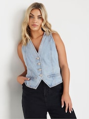 Yours Curve Blue 100% Cotton Denim Waistcoat - Image 3 of 6