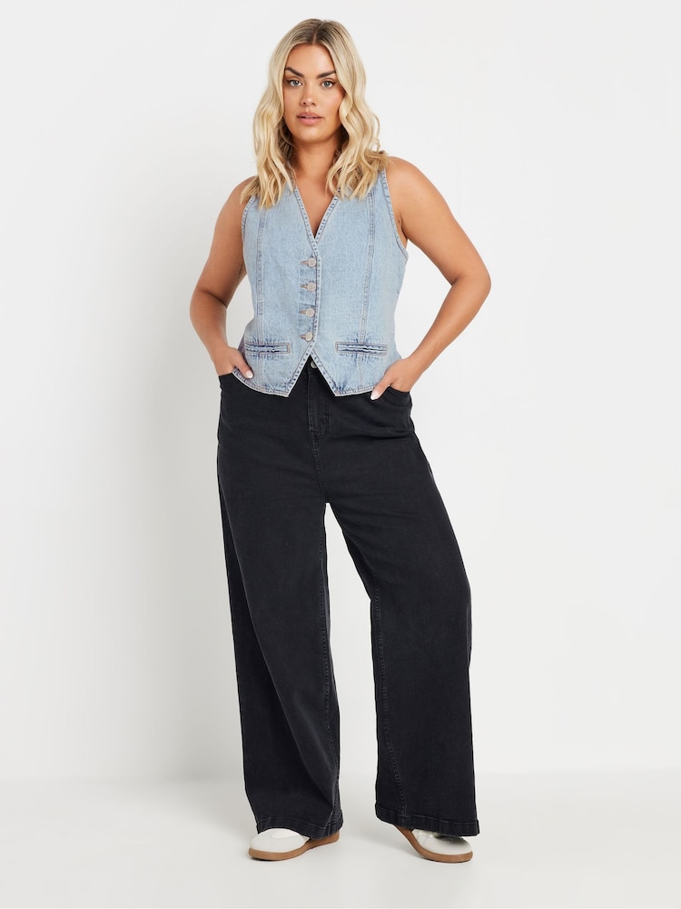 Yours Curve Blue 100% Cotton Denim Waistcoat - Image 4 of 6