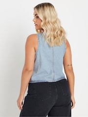 Yours Curve Blue 100% Cotton Denim Waistcoat - Image 5 of 6