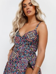 Yours Curve Black Wrapover Skirt Swimdress - Image 3 of 7