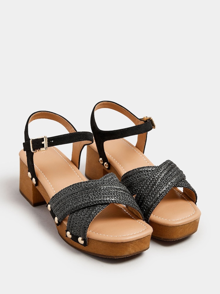 Yours Curve Black Wide Fit Wooden Clog Sandals - Image 2 of 5