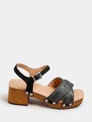 Yours Curve Black Wide Fit Wooden Clog Sandals - Image 3 of 5