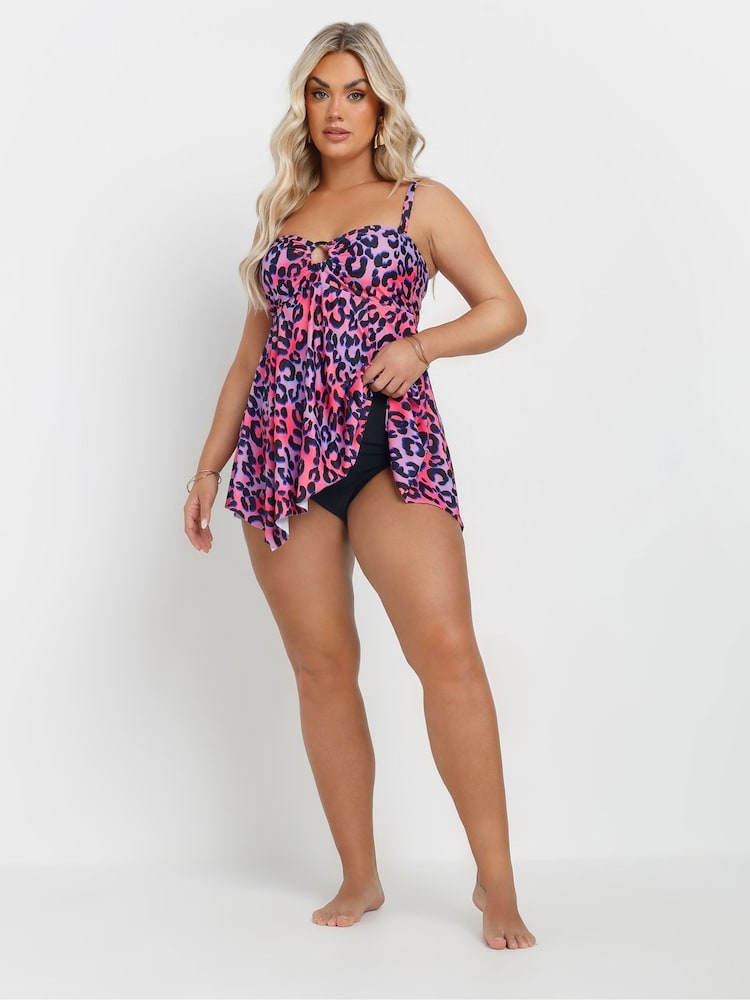 Yours Curve Pink Animal Print Ring Bandeau Tankini - Image 1 of 7