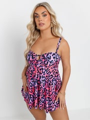 Yours Curve Pink Animal Print Ring Bandeau Tankini - Image 3 of 7