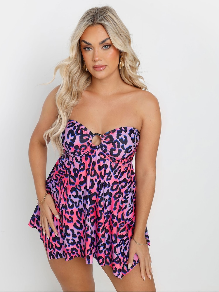 Yours Curve Pink Animal Print Ring Bandeau Tankini - Image 4 of 7