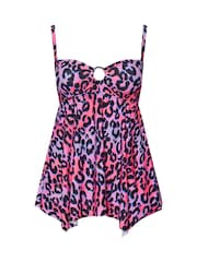 Yours Curve Pink Animal Print Ring Bandeau Tankini - Image 6 of 7