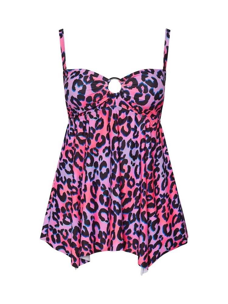 Yours Curve Pink Animal Print Ring Bandeau Tankini - Image 6 of 7