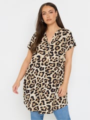 Yours Curve Brown Pleat Front Detail Tunic Dress - Image 5 of 9
