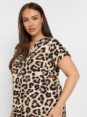 Yours Curve Brown Pleat Front Detail Tunic Dress - Image 8 of 9