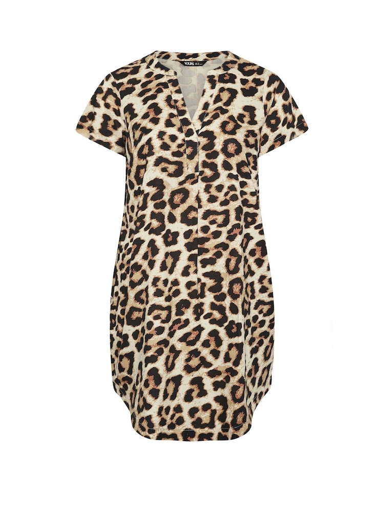 Yours Curve Brown Pleat Front Detail Tunic Dress - Image 9 of 9