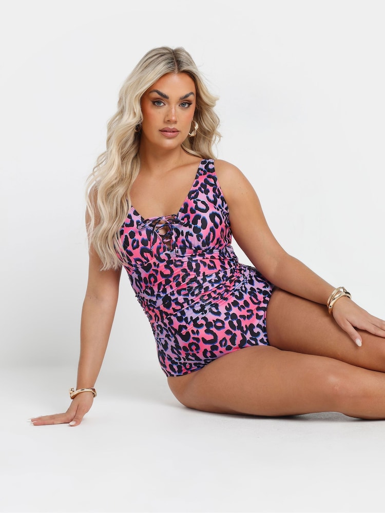 Yours Curve Badeanzug mit tiefem Ausschnitt, Animal-Print und Schnürung - Bild 2 von 7 Yours Curve Badeanzug mit tiefem Ausschnitt, Animal-Print und Schnürung - Bild 2 von 7