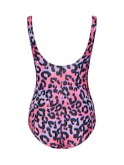 Yours Curve Pink Animal Lace Up Plunge Swimsuit - Image 7 of 7