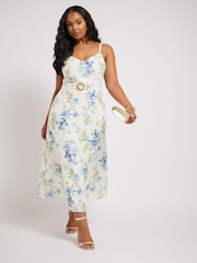 Yours Curve London V-Neck Floral Belted Dress - Image 1 of 5