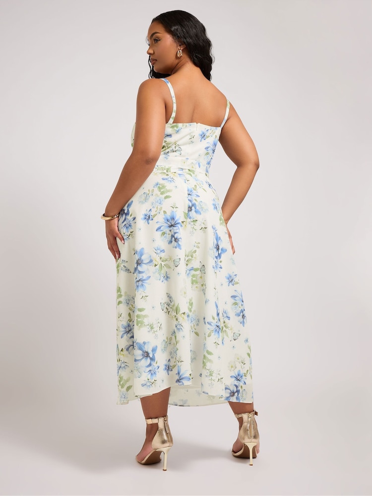 Yours Curve Cream London V-Neck Floral Belted Dress - Image 3 of 5