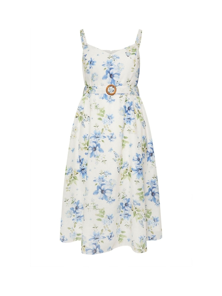 Yours Curve London V-Neck Floral Belted Dress - Image 5 of 5