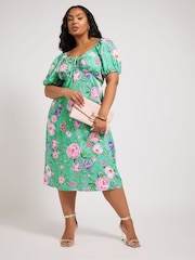 Grün - Yours Curve London Geblümtes Kleid mit Puffärmeln - Bild 3 von 5