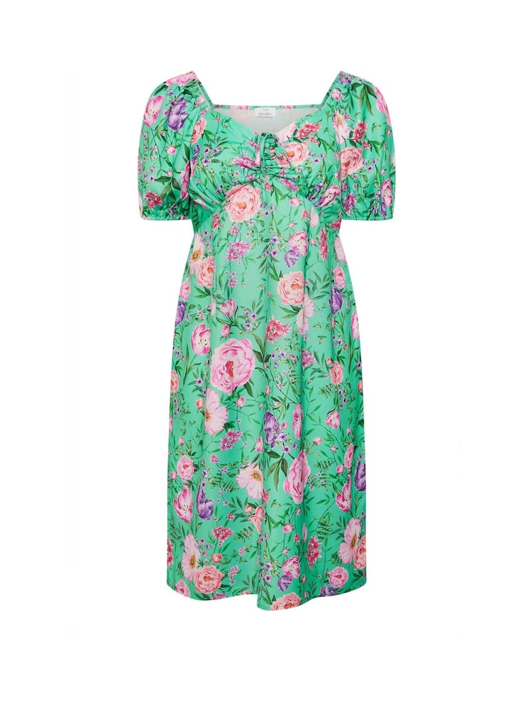 Grün - Yours Curve London Geblümtes Kleid mit Puffärmeln - Bild 5 von 5