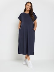 Yours Curve Blue Maternity 100% Cotton Midi Swing Dress - Image 1 of 4