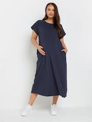 Yours Curve Blue Maternity 100% Cotton Midi Swing Dress - Image 2 of 4