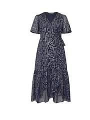 Yours Curve Blue London Foil Ruffle Tiered Dress - Image 5 of 5