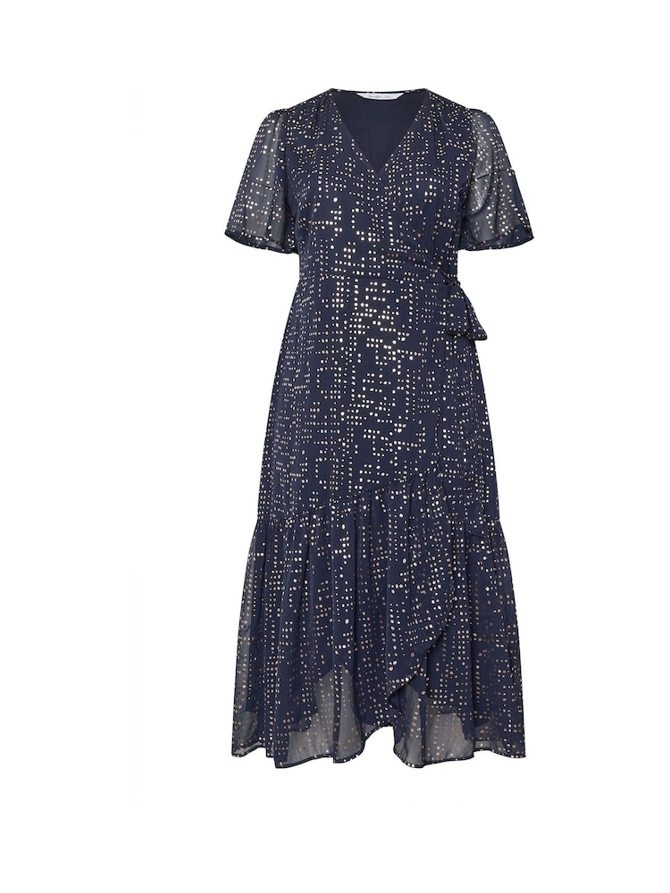Yours Curve Blue London Foil Ruffle Tiered Dress - Image 5 of 5