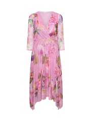 Yours Curve Pink London Flower Mesh Cowl Hanky Hem Dress - Image 6 of 6