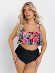 Yours Curve Black Tropical Frill Bikini Top - Image 1 of 7