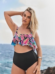Yours Curve Black Tropical Frill Bikini Top - Image 5 of 7
