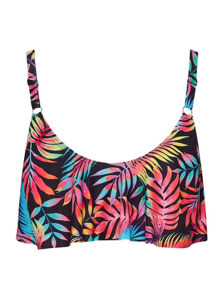 Yours Curve Black Tropical Frill Bikini Top - Image 7 of 7