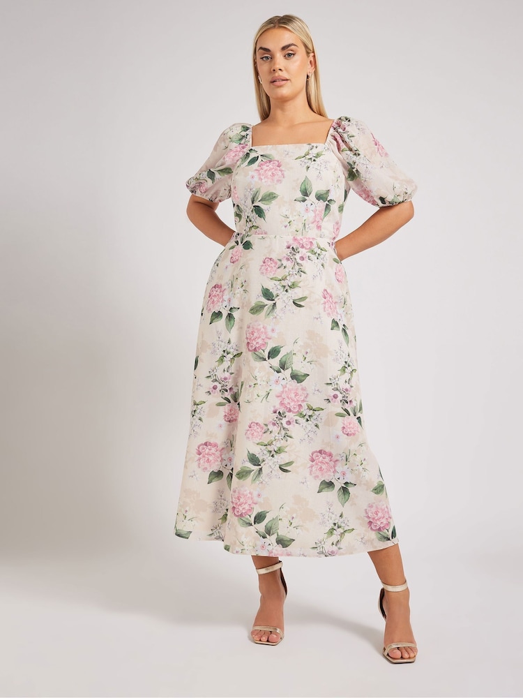 Creme - Yours Curve London Floral Square Neck Look Dress - Bild 1 von 5 Creme - Yours Curve London Floral Square Neck Look Dress - Bild 1 von 5