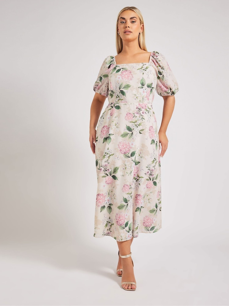Creme - Yours Curve London Floral Square Neck Look Dress - Bild 2 von 5 Creme - Yours Curve London Floral Square Neck Look Dress - Bild 2 von 5