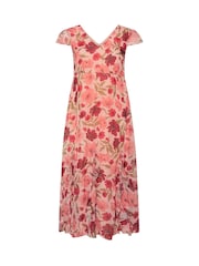Yours Curve Pink London Floral Print Ruffle Hem Dress - Image 6 of 6
