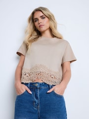 Natural - PixieGirl Petite Crochet Hem 100% Cotton T-Shirt - Image 3 of 5