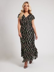 Yours Curve Black London Metallic Ruffle Dress - Image 1 of 6