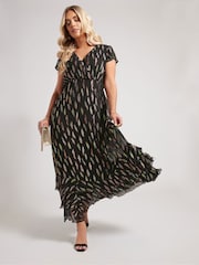 Yours Curve Black London Metallic Ruffle Dress - Image 2 of 6