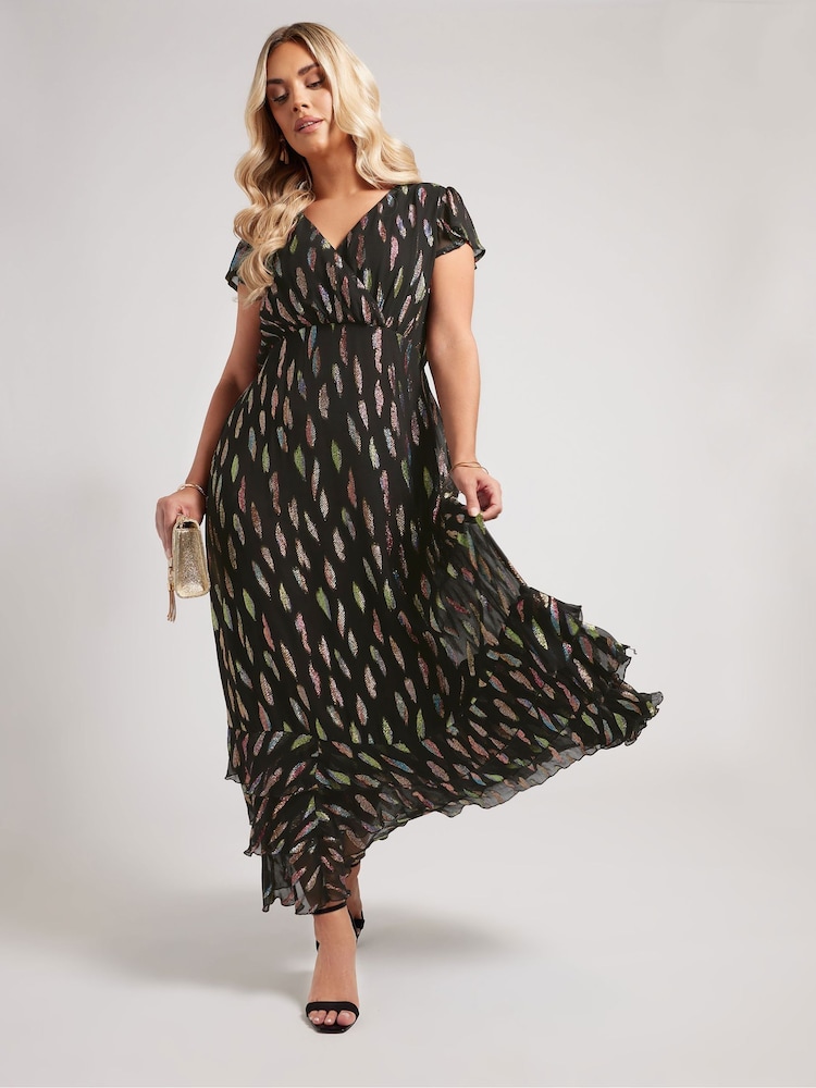 Yours Curve Black London Metallic Ruffle Dress - Image 2 of 6
